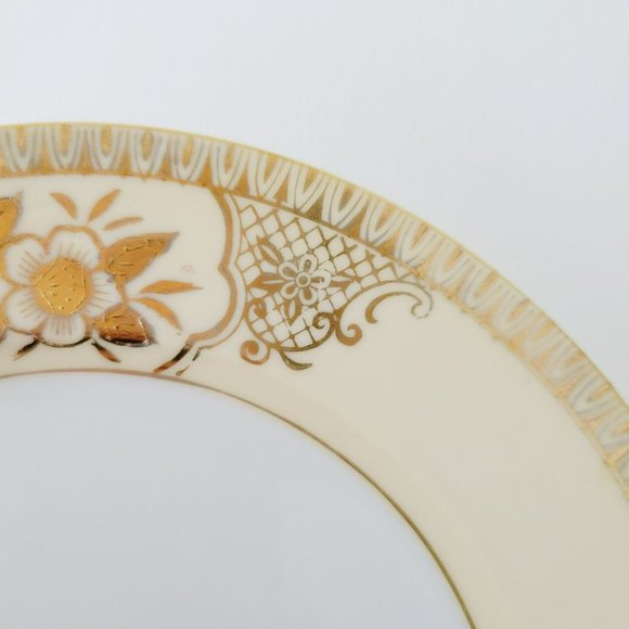 Vintage Floral Chikaramachi Gold & Cream Embossed Hand-Painted Salad Plates(2) - Picture 5 of 13